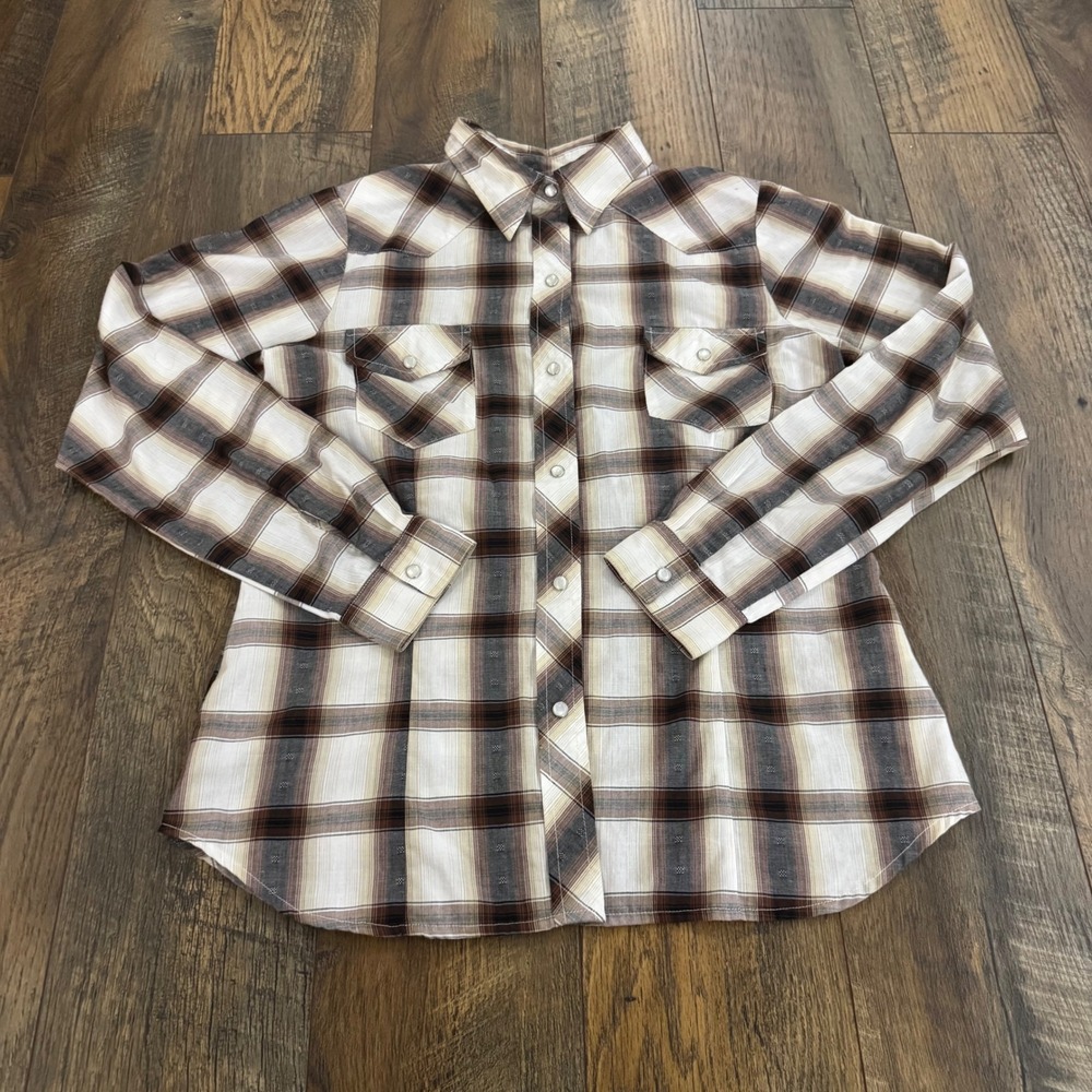 Roper Womens Brown Plaid Western Snap Front Shirt Long Sleeve Small Cowgirl